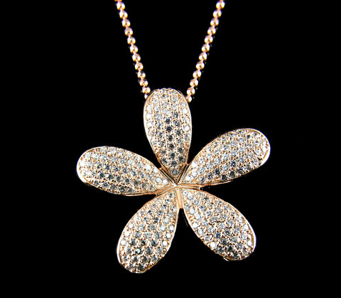 ROSE GOLD ON SOLID 925 STERLING SILVER HAWAIIAN PLUMERIA SLIDE PENDANT CZ