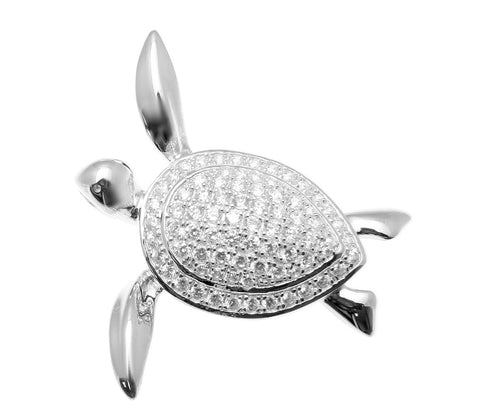 YELLOW ROSE GOLD PLATED RHODIUM SILVER 925 HAWAIIAN SWIMMING SEA TURTLE PENDANT