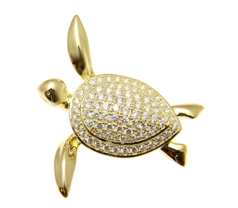 YELLOW ROSE GOLD PLATED RHODIUM SILVER 925 HAWAIIAN SWIMMING SEA TURTLE PENDANT