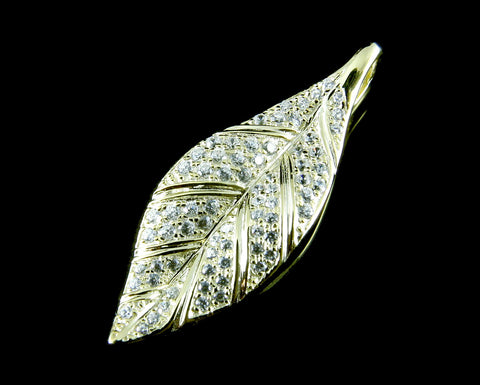 YELLOW GOLD ON SOLID 925 STERLING SILVER HAWAIIAN MAILE LEAF SLIDE PENDANT CZ