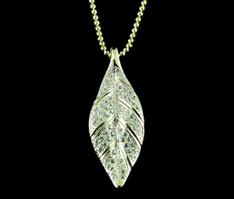 YELLOW GOLD ON SOLID 925 STERLING SILVER HAWAIIAN MAILE LEAF SLIDE PENDANT CZ