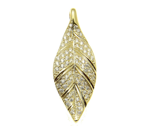 YELLOW GOLD ON SOLID 925 STERLING SILVER HAWAIIAN MAILE LEAF SLIDE PENDANT CZ
