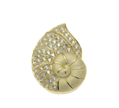 YELLOW GOLD SOLID 925 STERLING SILVER HAWAIIAN NAUTILUS SHELL SLIDE PENDANT CZ