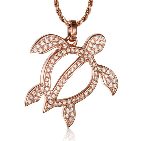 ROSE GOLD SOLID 925 STERLING SILVER HAWAIIAN HONU TURTLE PENDANT CZ