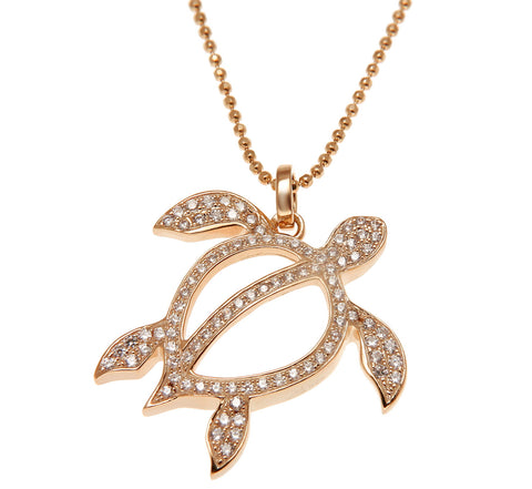 ROSE GOLD SOLID 925 STERLING SILVER HAWAIIAN HONU TURTLE PENDANT CZ