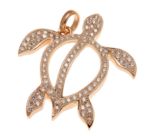 ROSE GOLD SOLID 925 STERLING SILVER HAWAIIAN HONU TURTLE PENDANT CZ