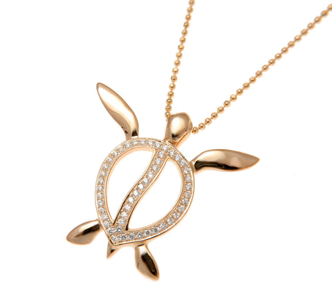 ROSE GOLD ON SOLID 925 SILVER HAWAIIAN SWIMMING HONU TURTLE SLIDE PENDANT CZ