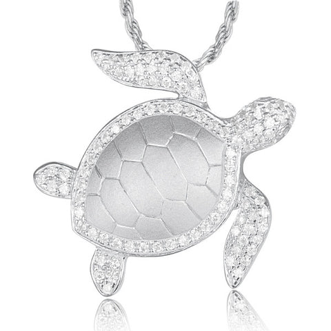 SOLID 925 STERLING SILVER HAWAIIAN SEA TURTLE HONU SLIDE PENDANT CZ RHODIUM