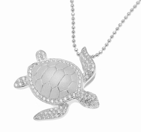 SOLID 925 STERLING SILVER HAWAIIAN SEA TURTLE HONU SLIDE PENDANT CZ RHODIUM