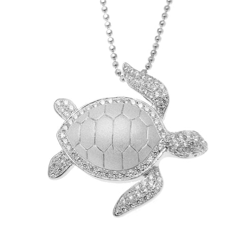 SOLID 925 STERLING SILVER HAWAIIAN SEA TURTLE HONU SLIDE PENDANT CZ RHODIUM