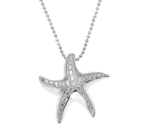 SOLID 925 STERLING SILVER HAWAIIAN SEA STARFISH SLIDE PENDANT CZ RHODIUM