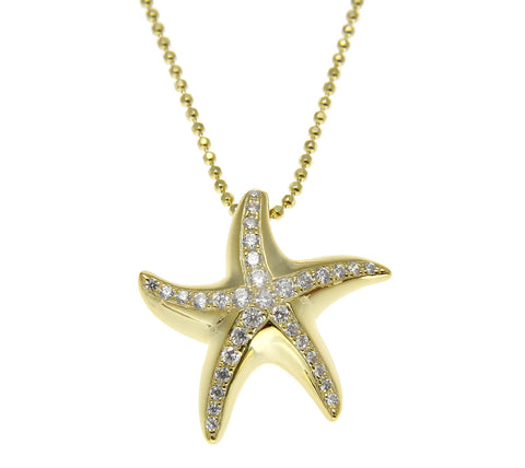 YELLOW GOLD SOLID 925 STERLING SILVER HAWAIIAN SEA STARFISH SLIDE PENDANT CZ