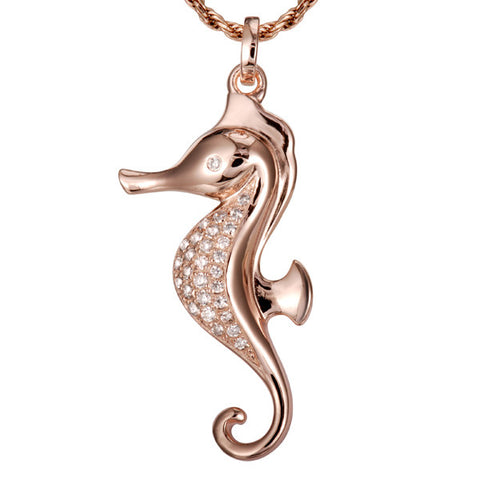 ROSE GOLD SOLID 925 STERLING SILVER HAWAIIAN SEAHORSE PENDANT CZ