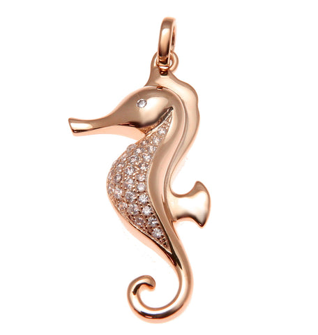ROSE GOLD SOLID 925 STERLING SILVER HAWAIIAN SEAHORSE PENDANT CZ