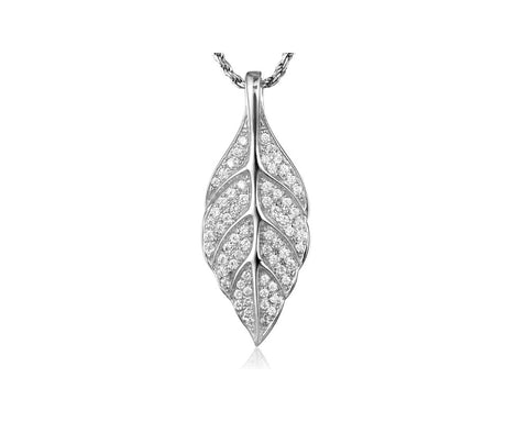 RHODIUM PLATED 925 STERLING SILVER HAWAIIAN MAILE LEAF PENDANT CZ 12.50MM