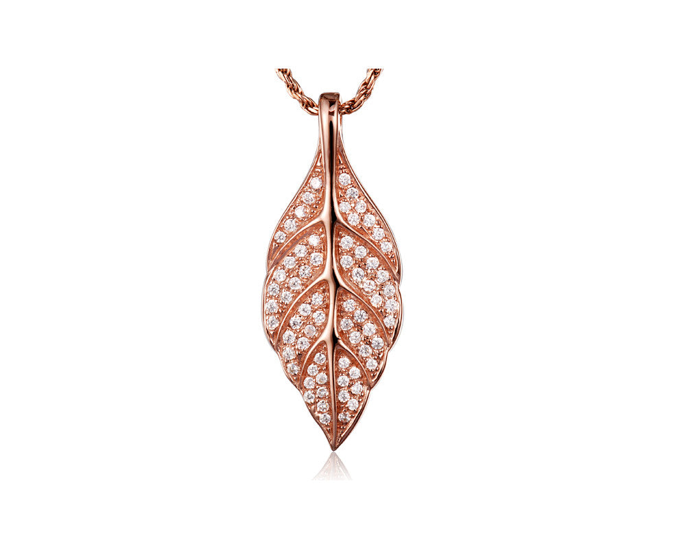 ROSE GOLD PLATED 925 STERLING SILVER HAWAIIAN MAILE LEAF PENDANT CZ 12.50MM
