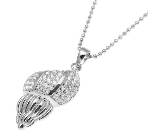 SOLID 925 STERLING SILVER HAWAIIAN CONCH SNAIL SHELL CHARM PENDANT CZ RHODIUM