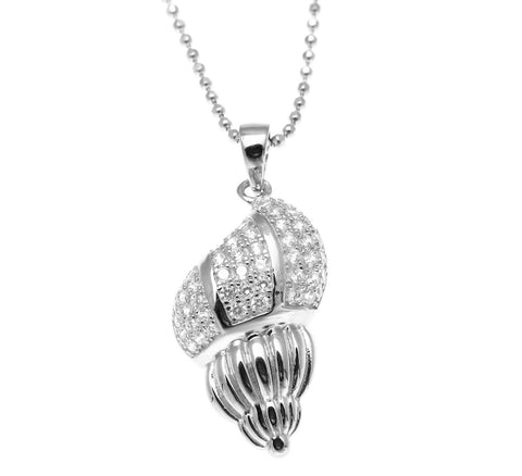 SOLID 925 STERLING SILVER HAWAIIAN CONCH SNAIL SHELL CHARM PENDANT CZ RHODIUM