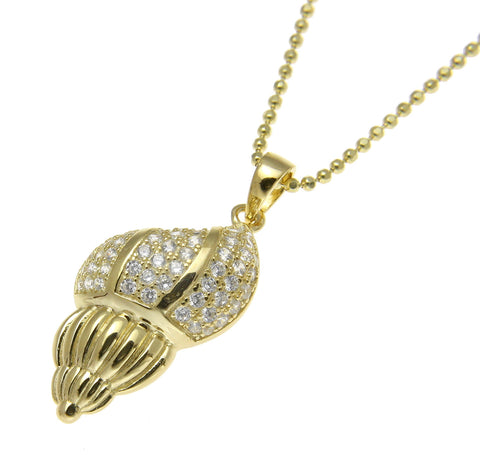 YELLOW GOLD ON 925 STERLING SILVER HAWAIIAN CONCH SNAIL SHELL CHARM PENDANT CZ