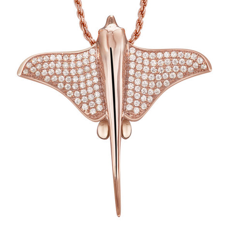 ROSE GOLD SOLID 925 STERLING SILVER HAWAIIAN STINGRAY FISH SLIDE PENDANT CZ