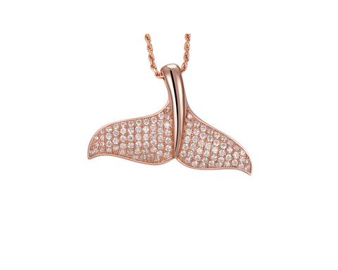 ROSE GOLD PLATED 925 STERLING SILVER HAWAIIAN WHALE TAIL PENDANT CZ 32.50MM