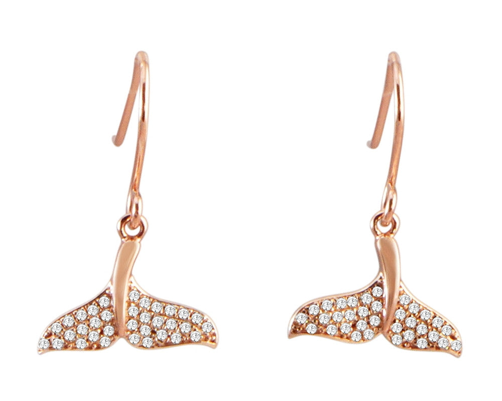 ROSE GOLD PLATED 925 STERLING SILVER HAWAIIAN WHALE TAIL CZ HOOK EARRINGS