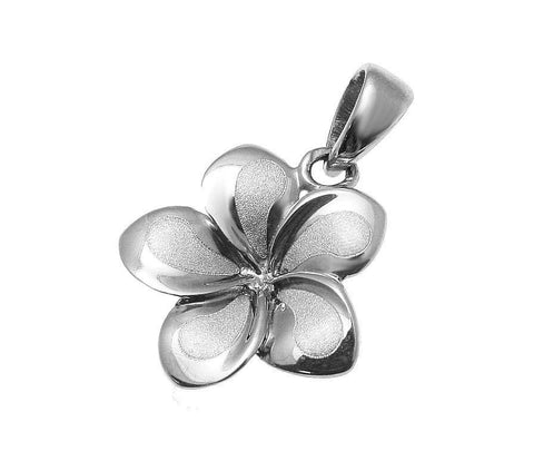 13MM SOLID 14K WHITE GOLD HAWAIIAN FANCY TROPICAL PLUMERIA FLOWER CHARM PENDANT