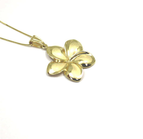 25MM SOLID 14K YELLOW GOLD HAWAIIAN FANCY PLUMERIA FLOWER PENDANT