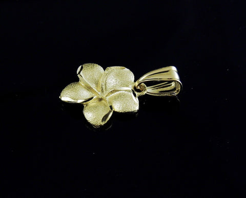 13MM SOLID 14K YELLOW GOLD HAWAIIAN PLUMERIA FLOWER PENDANT CHARM