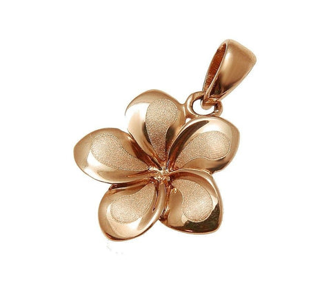 13MM SOLID 14K PINK ROSE GOLD HAWAIIAN FANCY PLUMERIA FLOWER CHARM PENDANT