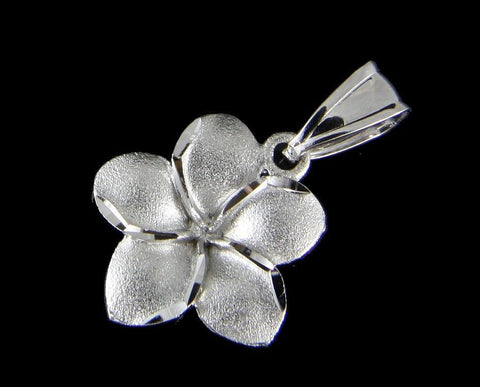 13MM 14K SOLID WHITE GOLD HAWAIIAN PLUMERIA TROPICAL FLOWER CHARM PENDENT