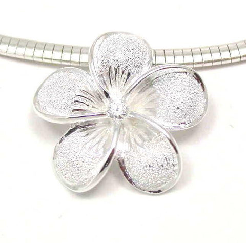 30MM STERLING SILVER 925 HAWAIIAN PLUMERIA FLOWER CZ SLIDER PENDANT