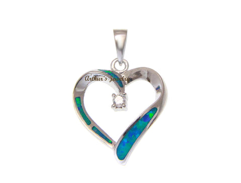 925 Sterling Silver Hawaiian Heart Opal CZ Pendant Charm
