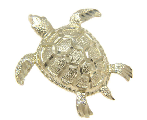 SOLID 14K YELLOW GOLD HAWAIIAN DIAMOND CUT SEA TURTLE HONU SLIDE PENDANT 39.25MM