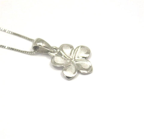 11MM SOLID 14K WHITE GOLD HAWAIIAN FANCY PLUMERIA FLOWER CHARM PENDANT