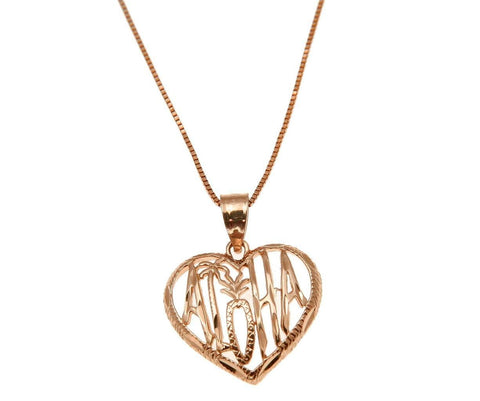 SOLID 14K ROSE GOLD HAWAIIAN ALOHA PALM TREE PINEAPPLE HEART PENDANT 16.30MM