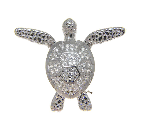 SOLID 925 STERLING SILVER HAWAIIAN SWIMMING SEA TURTLE SLIDE PENDANT CZ RHODIUM