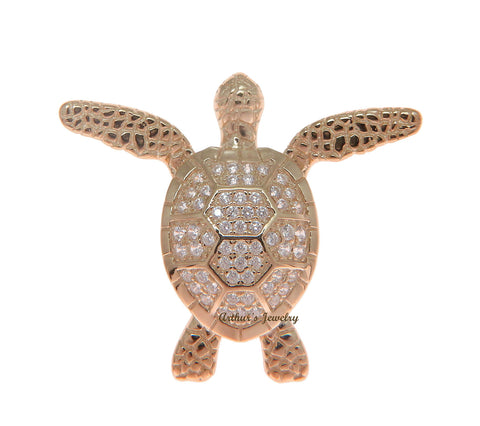 ROSE GOLD SOLID 925 SILVER HAWAIIAN SWIMMING SEA TURTLE SLIDE PENDANT CZ