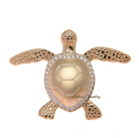 ROSE GOLD SOLID 925 SILVER HAWAIIAN SWIMMING SEA TURTLE SLIDE PENDANT CZ