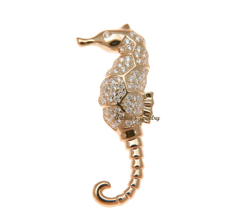 ROSE GOLD PLATED 925 STERLING SILVER HAWAIIAN SEAHORSE PENDANT BLING CZ 15MM