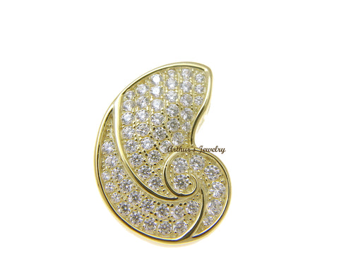 YELLOW GOLD PLATED 925 STERLING SILVER HAWAIIAN NAUTILUS SHELL PENDANT CZ 15MM