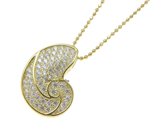 YELLOW GOLD PLATED 925 STERLING SILVER HAWAIIAN NAUTILUS SHELL PENDANT CZ 15MM