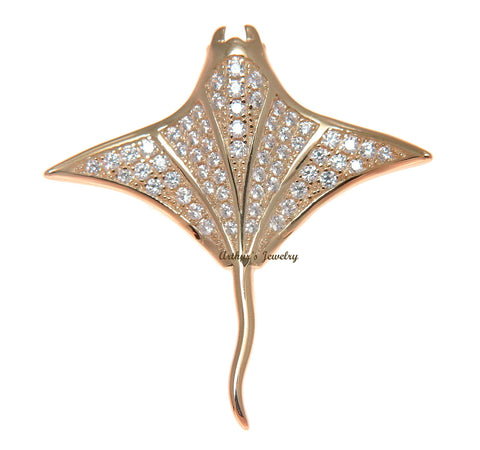 ROSE GOLD PLATED SOLID 925 STERLING SILVER HAWAIIAN MANTA RAY SLIDE PENDANT CZ