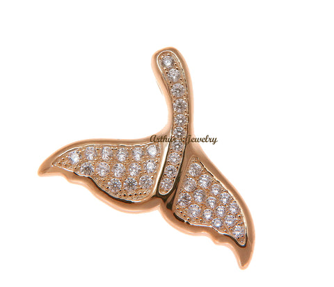 ROSE GOLD PLATED 925 SILVER HAWAIIAN WHALE TAIL SLIDE PENDANT CZ 28.30MM