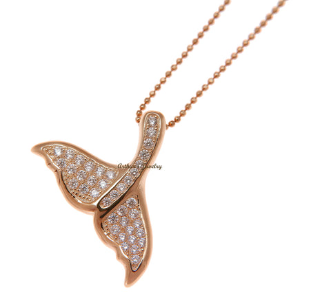 ROSE GOLD PLATED 925 SILVER HAWAIIAN WHALE TAIL SLIDE PENDANT CZ 28.30MM