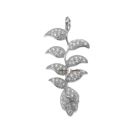RHODIUM PLATED 925 SILVER HAWAIIAN HELICONIA FLOWER PENDANT BLING CZ 15.50MM