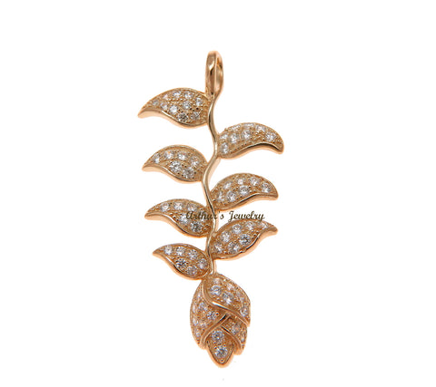ROSE GOLD PLATED 925 SILVER HAWAIIAN HELICONIA FLOWER PENDANT BLING CZ 15.50MM