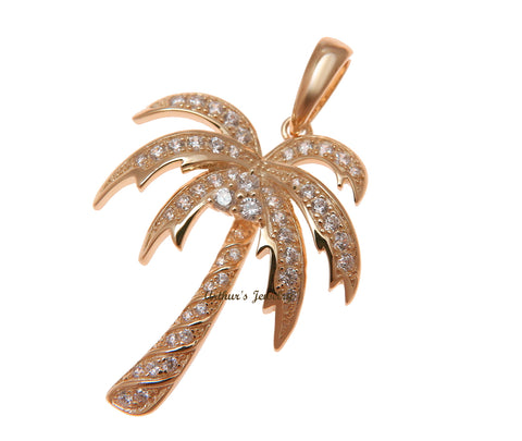 ROSE GOLD PLATED 925 STERLING SILVER HAWAIIAN PALM TREE PENDANT CZ 25.25MM