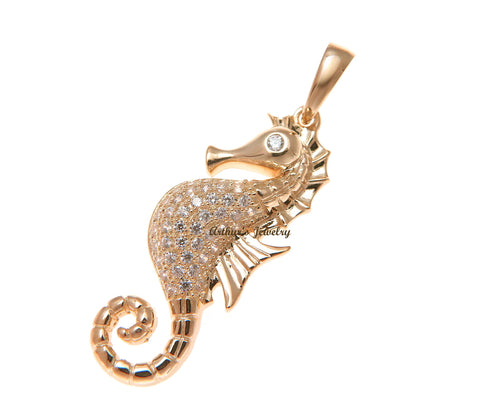 ROSE GOLD PLATED 925 STERLING SILVER HAWAIIAN SEAHORSE PENDANT BLING CZ 12.60MM