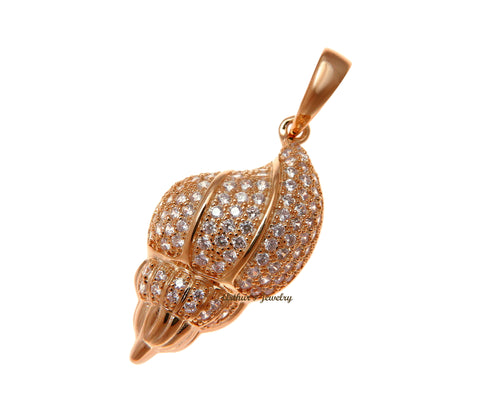 ROSE GOLD PLATED 925 SILVER HAWAIIAN CONCH SEA SHELL PENDANT CZ 14.30MM